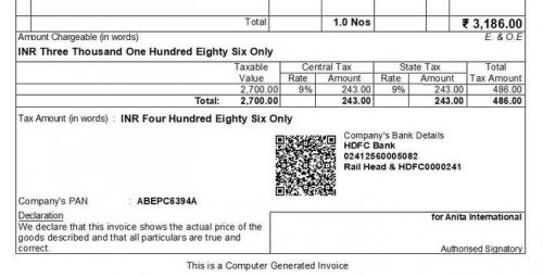 Bank QR Code on Tax Invoice